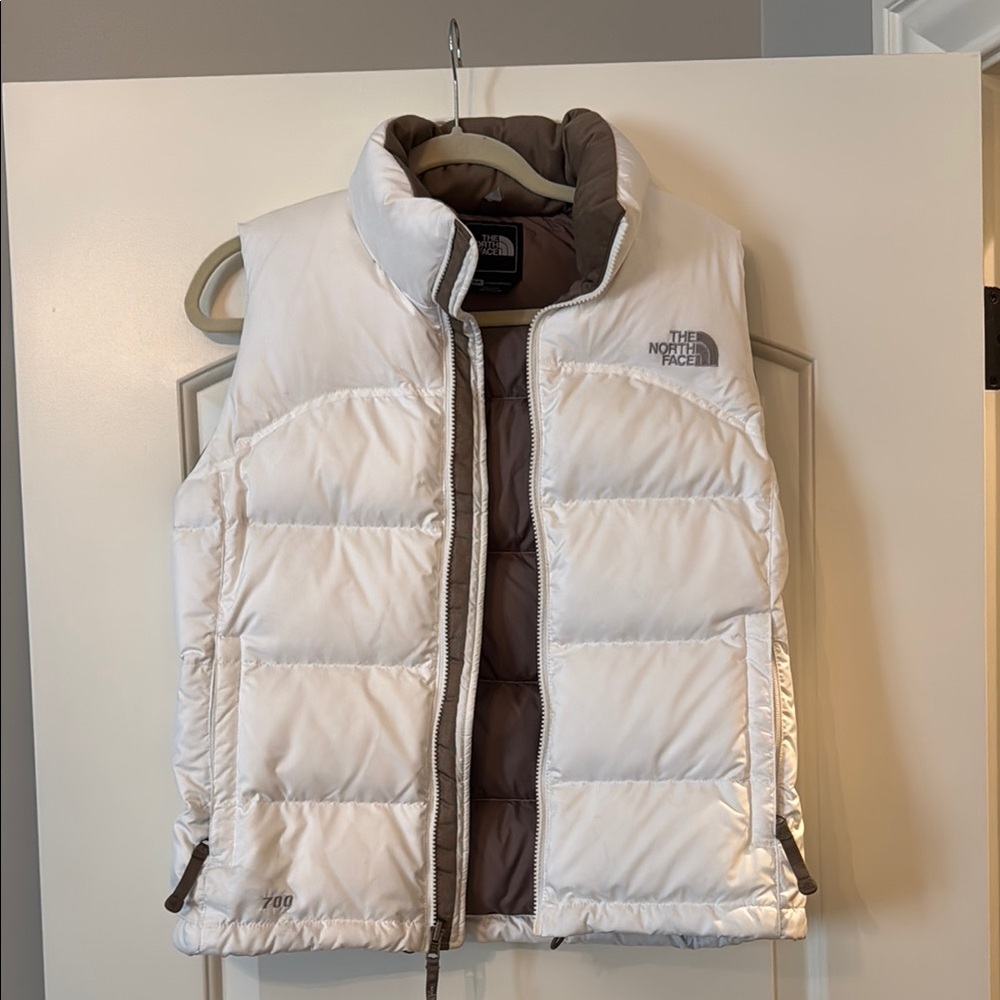 The North Face Cream and Brown Puffer Vest
